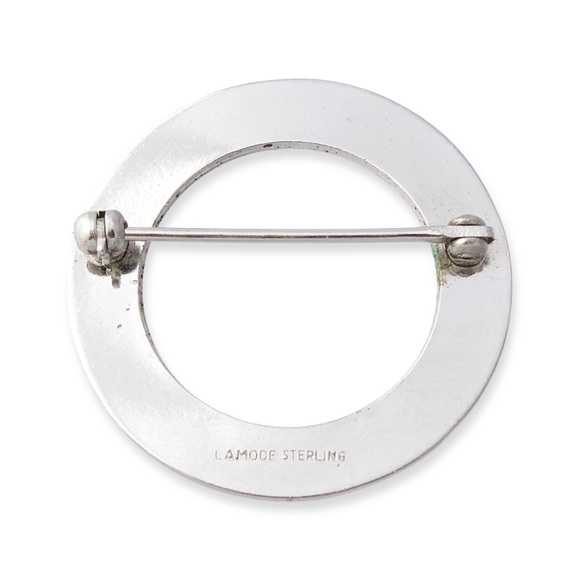 Vintage Guilloché Enamel Floral Circle Pin by La Mode Sterling Silver Brooch - Picture 3 of 4